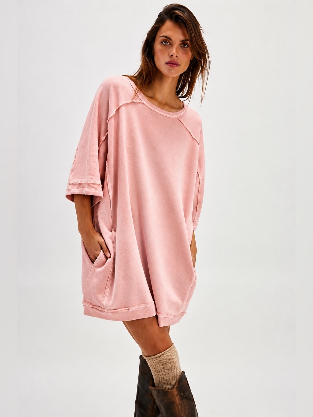 We the Free Mari Muscle pullover Mini Dress Dusty Plum Oversized Sweatshirt boho - Picture 3 of 13